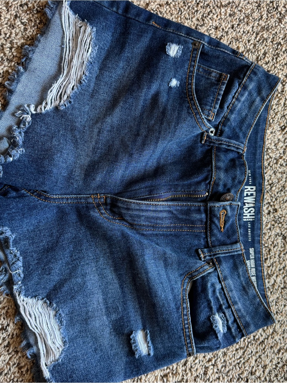 Rewash Dark Blue Distressed Denim Jean Shorts